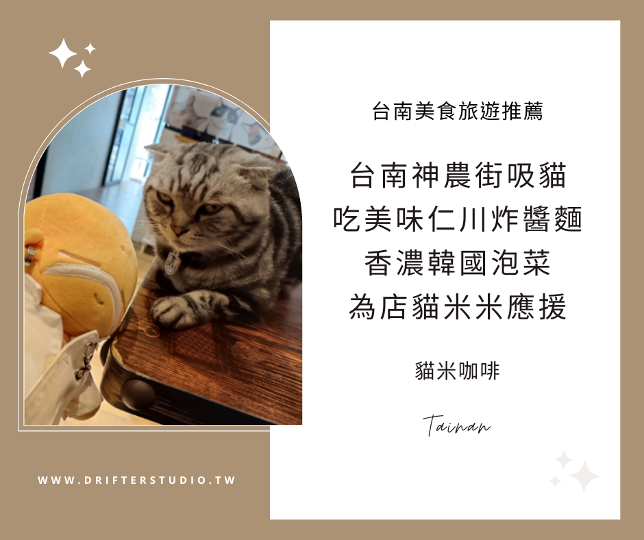 貓米咖啡，來台南神農街為店貓歐巴米米應援！品嚐來自首爾仁川的香濃韓式炸醬麵《台南貓咪咖啡廳推薦》